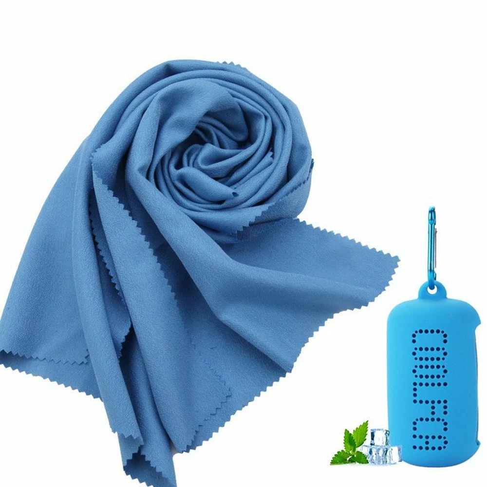 Portable Quick-drying Cooling Towel Superfine Fiber With Silicone Sleeve For Travel Outdoor Fitness 30 x 100cm - Blue 1 Portable Quick-drying Cooling Towel Superfine Fiber With Silicone Sleeve For Travel Outdoor Fitness 30 x 100cm - Blue