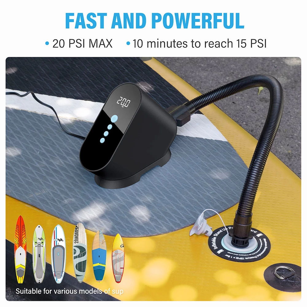 CYCPLUS D10 20PSI SUP Pump Inflatable Air Pump 12V Electronic Air Inflator For Outdoor Paddle Board Kayak Boat Accessory - Black 2 CYCPLUS D10 20PSI SUP Pump Inflatable Air Pump 12V Electronic Air Inflator For Outdoor Paddle Board Kayak Boat Accessory - Black - Image 2