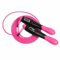 LI-NING Counting Electronic Skipping Rope 2.8m Length Adjustable HD Display Durable Wire Rope Double Button ABS Anti-slip Handle Four Modes - Pink