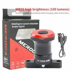 MEROCA WR25 Smart Bike Saddle Tail Light Brake Sensing Bicycle Rear Flashlight with 500mAh Battery 4 Light Modes -CN Sports & Outdoors Sales MEROCA WR25 Bike Saddle Smart Brake Sensing Tail Light 498611 4