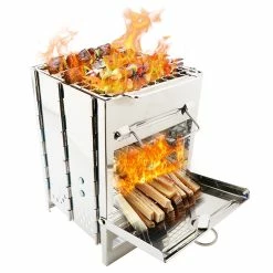 Outdoor Barbecu Grill Stainless Steel Foldable for BBQ, Cook Food, Boiling - Silver