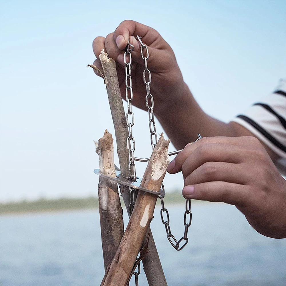 Qvien Camping Triangular Hanging Pot Bracket Portable Tripod Ring for Picnic 4 Qvien Camping Triangular Hanging Pot Bracket Portable Tripod Ring for Picnic - Image 4