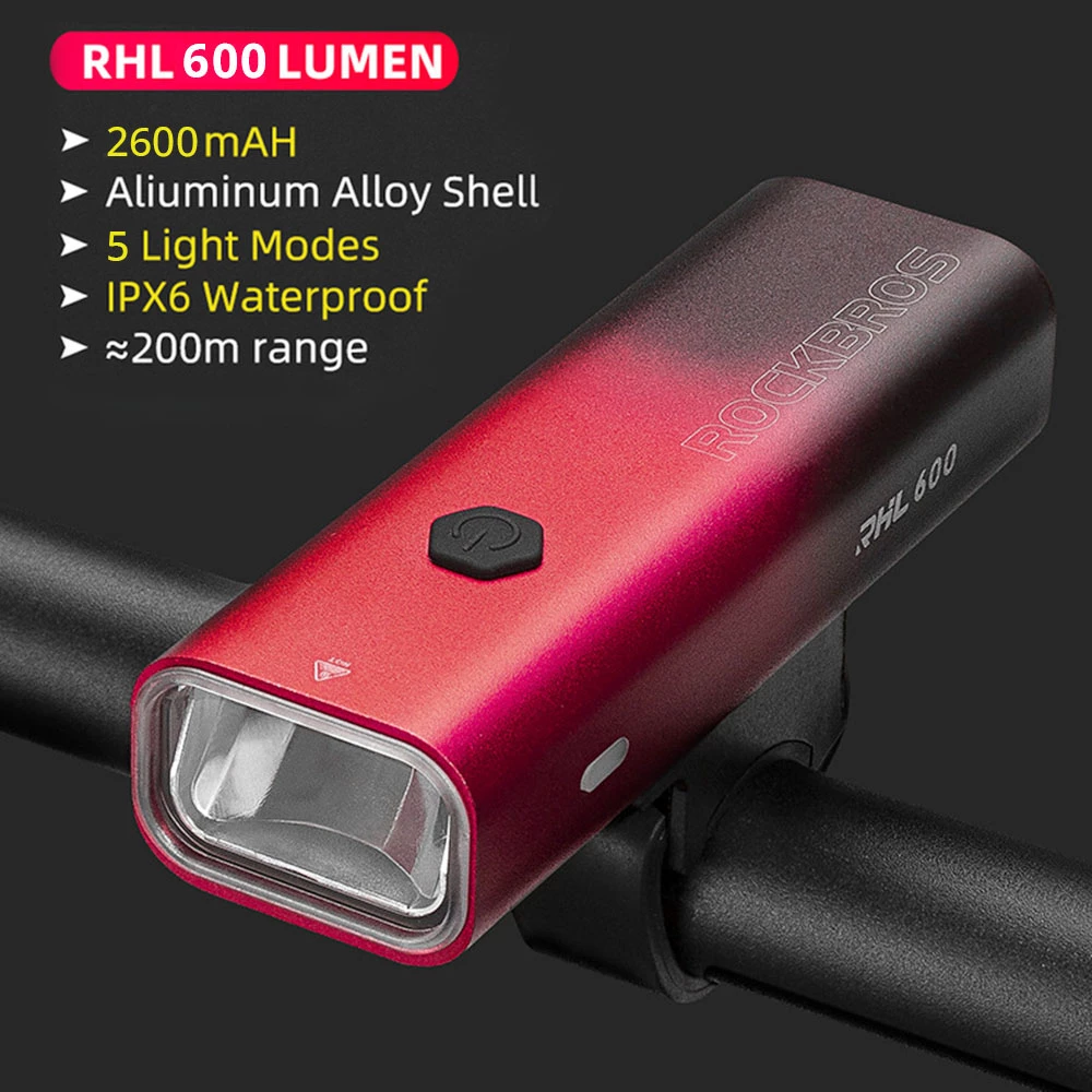 ROCKBROS Bicycle Light 600 Lumen 2600mAh Bike Headlight 5 Lightning Modes 200m Long Shot - Black and Red Gradient 2 ROCKBROS Bicycle Light 600 Lumen 2600mAh Bike Headlight 5 Lightning Modes 200m Long Shot - Black and Red Gradient - Image 2