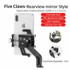 ROCKBROS Phone Holder for Motorcycle Electric Bike Alloy Bracket Five Claws - Rearview Mirror Version -CN Sports & Outdoors Sales ROCKBROS Phone Holder for Motorcycle Electric Bike Rearview Mirror 517336 3