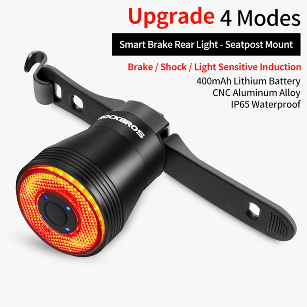 ROCKBROS Q5 Bike Light Smart Sensor LED Light IPX6 Waterproof 4 Flash Modes Taillight - Seat Post 2 ROCKBROS Q5 Bike Light Smart Sensor LED Light IPX6 Waterproof 4 Flash Modes Taillight - Seat Post - Image 2