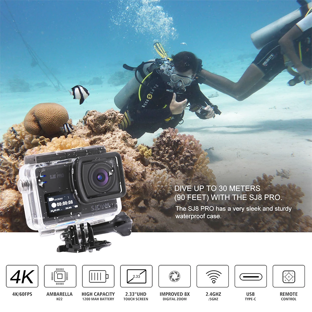 SJCAM SJ8Pro Sports & Action Camera 4K/60FPS Waterproof, WiFi Remote Control Sports DV FPV Camera - Black 5 SJCAM SJ8Pro Sports & Action Camera 4K/60FPS Waterproof, WiFi Remote Control Sports DV FPV Camera - Black - Image 5